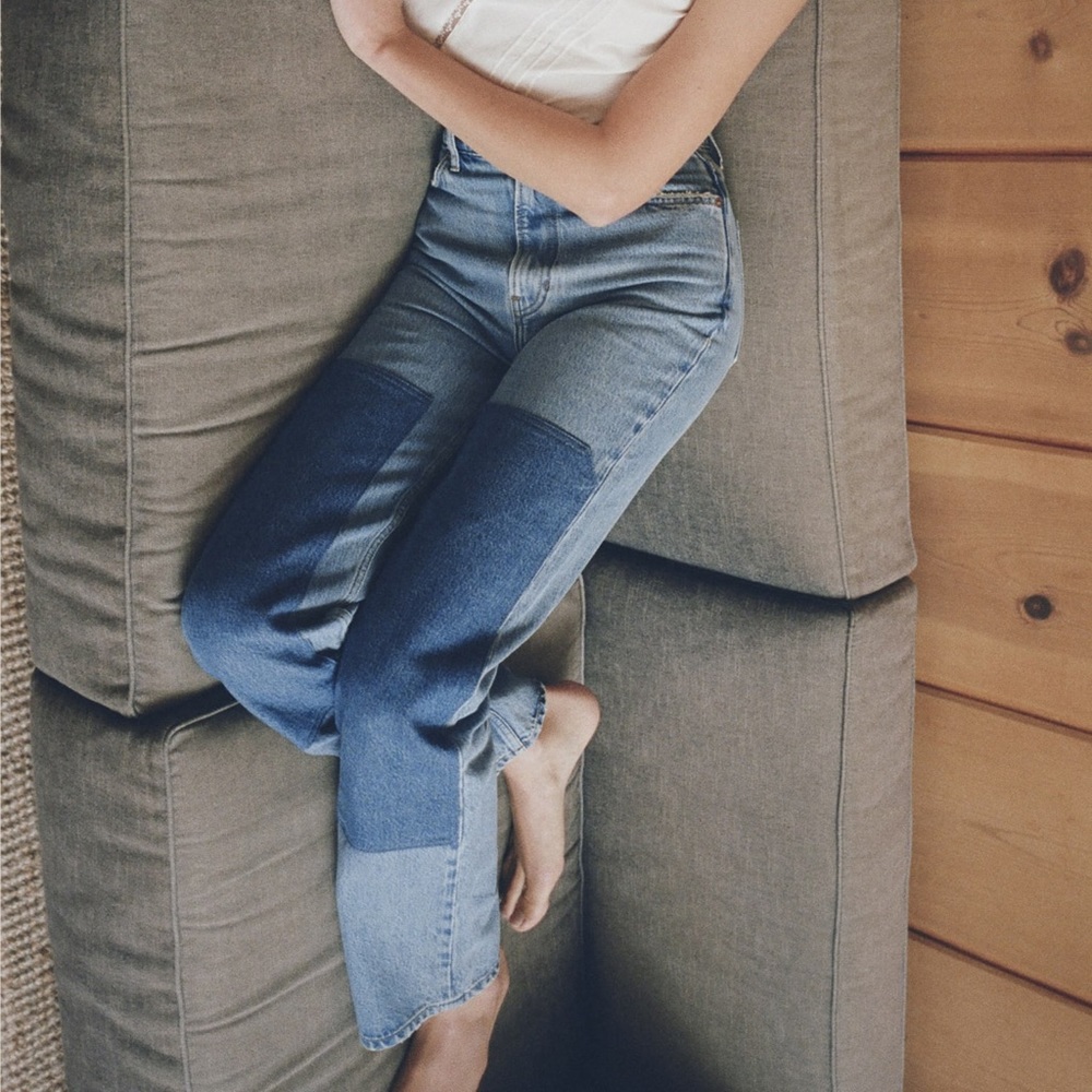 Reformation Clayton Carpenter Patch High Rise Straight Jeans